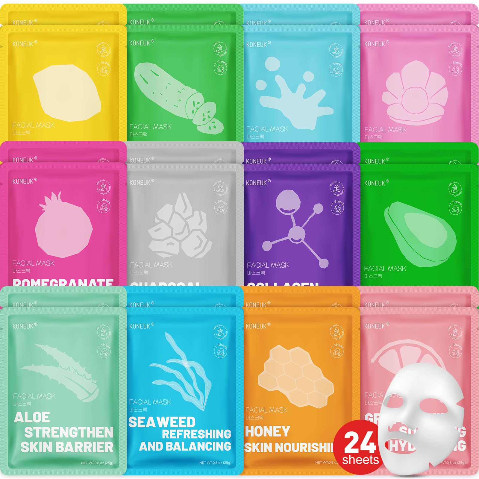 Amazon.com : KONEUK 24 Pack Sheet Hydrating Face Masks Skincare